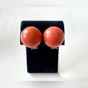 VINTAGE Orange Melon german plastic resin round dome clip on earrings.